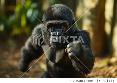 Gorilla Primate Mammal Captured in the Jungle: Wildlife Animal in Natural Habitat 130291453