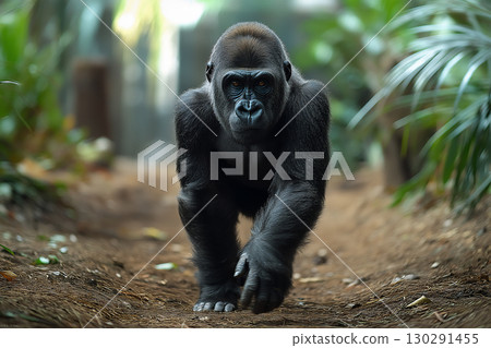 Gorilla in a lush jungle setting showcasing wildlife and nature's majestic beauty 130291455
