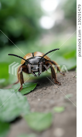 Closeup of beetle insect on leaf in natural habitat showcasing macro wildlife details Closeup of beetle insect on leaf in natural habitat showcasing macro wildlife details 130291479