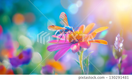Insect on vibrant flower showcasing nature's beauty in colorful spring setting Insect on vibrant flower showcasing nature's beauty in colorful spring setting 130291481