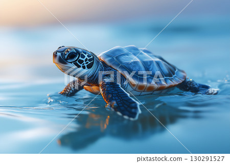 Beautiful ocean turtle swimming in the wild, capturing nature and marine wildlife in blue waters 130291527