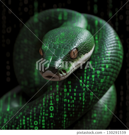 Python snake with digital scales: nature and technology intertwined in the wild Python snake with digital scales: nature and technology intertwined in the wild 130291539