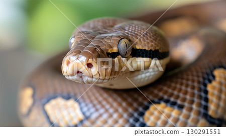 Closeup of snake python reptile showing scales in nature wildlife Closeup of snake python reptile showing scales in nature wildlife 130291551