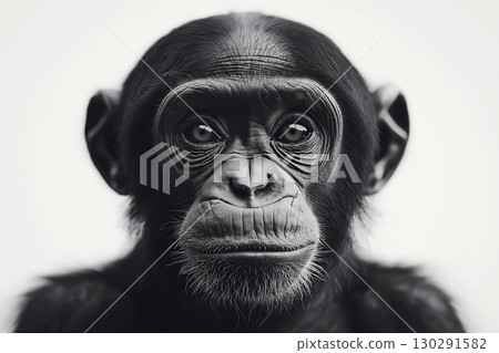 Portrait of a chimpanzee with striking eyes in monochrome jungle style photography Portrait of a chimpanzee with striking eyes in monochrome jungle style photography 130291582