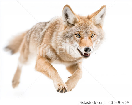 Wildlife coyote animal in nature, predator canine running mammal outdoor with fur detail 130291609