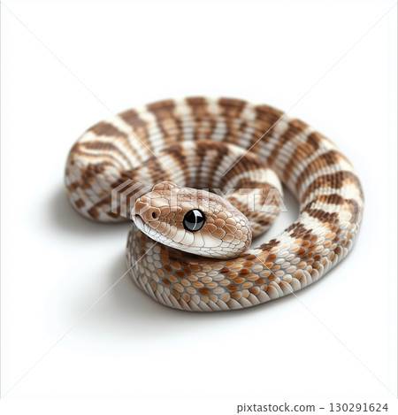 Coiled snake with intricate pattern and scales, resting in nature, wildlife animal close-up 130291624