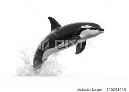 Orca whale jumping through the ocean, showcasing wildlife and marine species Orca whale jumping through the ocean, showcasing wildlife and marine species 130291630