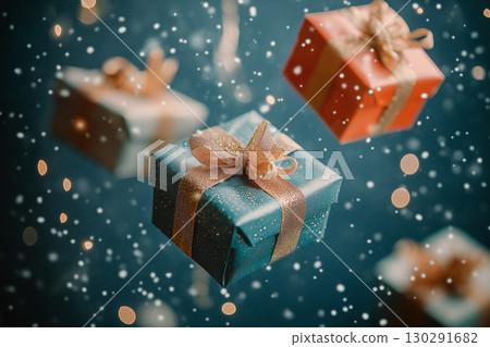 Festive gift box with ribbon and bow for a holiday celebration, perfect for a present backdrop. Festive gift box with ribbon and bow for a holiday celebration, perfect for a present backdrop. 130291682