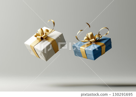 Gift present with ribbon in a box, wrapped for celebration and surprise, perfect for festive occasions 130291695