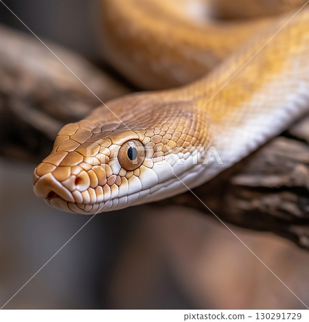 Golden snake with scales on a branch in nature, featuring an exotic reptile and serpent. Golden snake with scales on a branch in nature, featuring an exotic reptile and serpent. 130291729