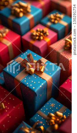Gift presents beautifully wrapped with ribbons for a festive holiday celebration or birthday surprise Gift presents beautifully wrapped with ribbons for a festive holiday celebration or birthday surprise 130291754