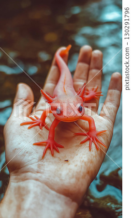 Explore the unique and rare pink axolotl, a cute and colorful amphibian in its natural habitat 130291796