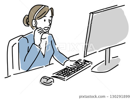 客服女接線生插畫 130291899