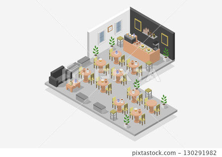 Isometric coffee shop Isometric coffee shop 130291982