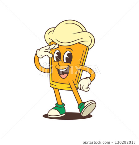 Cartoon Beer Glass Mascot Saluting With Hand On Forehead And Big Foam Head Vector Illustration 130292015