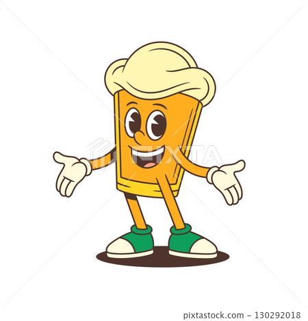 Happy Cartoon Beer Glass Mascot With Foam Head Smiling And Spreading Arms In Welcome Vector Illustration 130292018