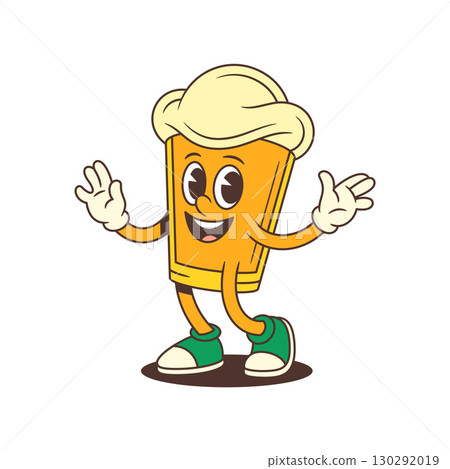 Smiling Cartoon Beer Glass Mascot With Foam Head Waving Hands In Cheerful Greeting Vector Illustration 130292019