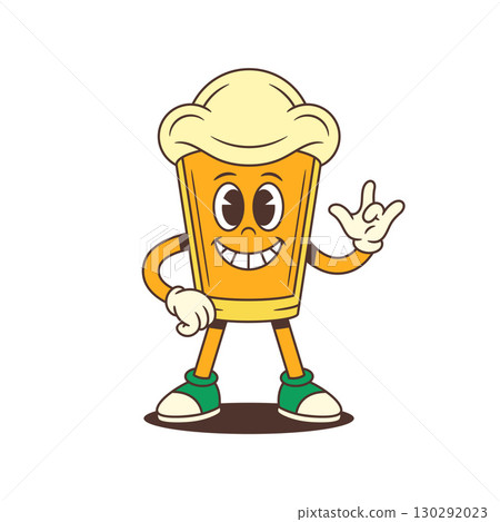 Smiling Cartoon Beer Glass Mascot Making ILY Hand Sign With Foam Head In Welcoming Pose Smiling Cartoon Beer Glass Mascot Making ILY Hand Sign With Foam Head In Welcoming Pose 130292023
