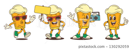 Funny Beer Character With Sunglasses And Boombox Expressing Emotions In Cool Actions Vector Illustration 130292059