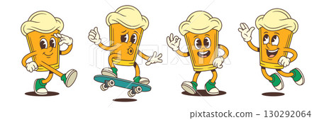 Cartoon Beer Mascot Character Showing Emotions With Funny Gestures And Movements In Dynamic Poses 130292064