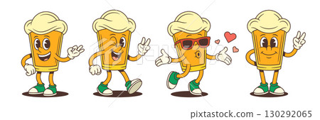 Funny Beer Mascot Character Expressing Emotions With Peace Ok And Kiss Hand Gestures Vector Illustration 130292065