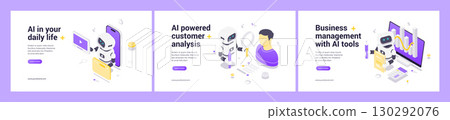 Modern Isometric Web Banner Templates With AI Technology For Business And Data Analysis Modern Isometric Web Banner Templates With AI Technology For Business And Data Analysis 130292076