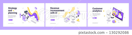 Modern Isometric Web Banner Templates With AI Technology For Business Strategy And Customer Data Analysis Modern Isometric Web Banner Templates With AI Technology For Business Strategy And Customer Data Analysis 130292086