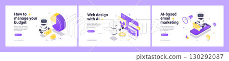 Modern Isometric AI Web Banner Templates For Budget Management Web Design And Email Marketing Modern Isometric AI Web Banner Templates For Budget Management Web Design And Email Marketing 130292087