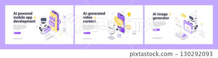 Innovative Isometric AI Mobile App Development Video Content And Image Generator Automation Banners Innovative Isometric AI Mobile App Development Video Content And Image Generator Automation Banners 130292093