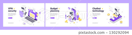 Secure VPN Protection Budget Planning And Chatbot Technology AI Automation Isometric Digital Banners 130292094