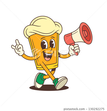 Happy Cartoon Beer Glass Character Walking With Megaphone And Rock Gesture Hand Vector Illustration Happy Cartoon Beer Glass Character Walking With Megaphone And Rock Gesture Hand Vector Illustration 130292275
