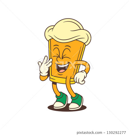 Laughing Cartoon Beer Glass Character With Foam Head Covering Mouth And Closed Eyes Vector Illustration Laughing Cartoon Beer Glass Character With Foam Head Covering Mouth And Closed Eyes Vector Illustration 130292277