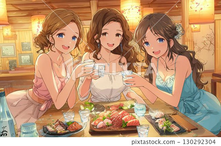 女生聚會喝酒插畫042 130292304