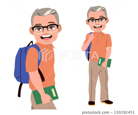 Senior Man With Backpack And Notebook Adult University Concept Senior Man With Backpack And Notebook Adult University Concept 130292451