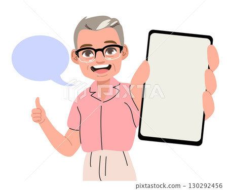 Senior Man Holding A Smartphone Cartoon Vector Illustration 130292456