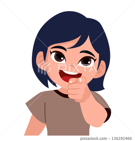 Asian Girl Pointing Forward With Finger 130292460