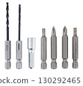 set of drill bits and screwdriver bits, on a white background 130292465