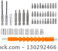 large set of drill bits and screwdriver bits, on a white background 130292466