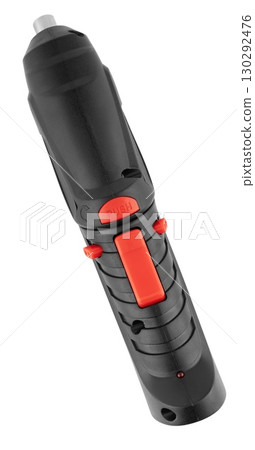Electric screwdriver with battery and reversible rotation switch. On a white background. Electric screwdriver with battery and reversible rotation switch. On a white background. 130292476