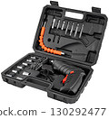 Practical cordless screwdriver with bright controls for convenience. On a white background. 130292477