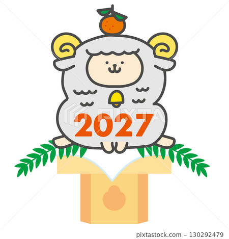 Sheep character illustration Kagami mochi Year of the Sheep 2027 130292479