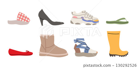 Fashionable Cartoon Female Shoes Collection Vector Illustration Fashionable Cartoon Female Shoes Collection Vector Illustration 130292526