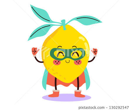 Cute Lemon Character Wearing A Cape Isolated On White Background 130292547