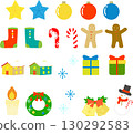 A set of accessories for Christmas, including ornaments, candles, wreaths, and presents. 130292583