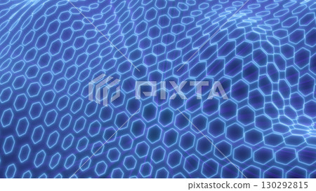 Vibrant electric blue hexagonal mesh with glowing edges, flowing dynamically to represent advanced networks and connectivity Vibrant electric blue hexagonal mesh with glowing edges, flowing dynamically to represent advanced networks and connectivity 130292815