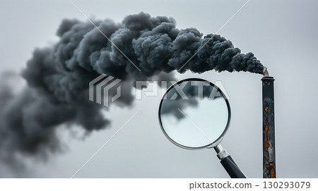 Focused magnification of a smokestack emitting dark smoke 130293079