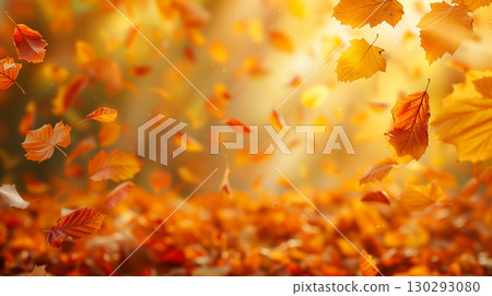 Falling autumn golden and red leaves blurred background 130293080