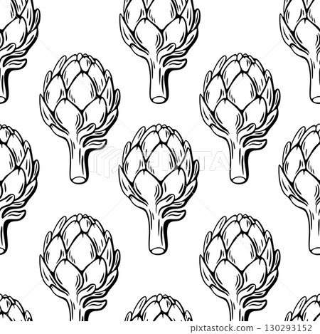 Black and white artichoke seamless pattern engraving sketch Black and white artichoke seamless pattern engraving sketch 130293152