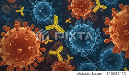 3d illustration of a cells, cells, cells, cells, cells, a immune system, infection, cells, cells, bacteria, cells, and, bacteria, 130293433