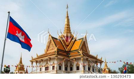 khmer temple with dramatic sky 130293473